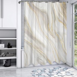 DuriLolly Abstract Marble Shower Curtain for Bathroom Luxury Grey Gold Cracked Ink Texture Ombre Shower Curtains 71x71 inch Modern Aesthetic Bathroom Decor Waterproof Fabric Include Hooks