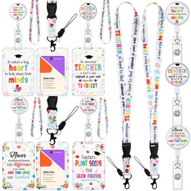 Sinload 4 Pcs Graduation Teacher Appreciation Gift Teacher Badge Holder with Retractable Lanyard Thank You Teacher Lanyards for ID Badges Name Tags Teacher Badge Reel with Breakaway Lanyard for Women