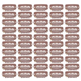 50pcs 6 Tips 6 Teeth Wig Snap Clip Metal Stainless Steel Hair Grips for Wigs Hair Extension Light Brown