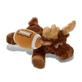 DolliBu Brown Lying Moose Stuffed Animal with Football Plush - Huggable Playtime Plush Toy, Cute Wildlife Gift, Cute Moose Doll Animal Toy for Kids and Adults with Name Personalization - 9 Inches