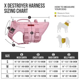 OneTigris Large Tactical Dog Harness, No Pulling Adjustable Dog Vest Harness, Heavy Duty Dog Harness with Handle, Large Hook and Loop Panels for Patch Black(Pink, S)
