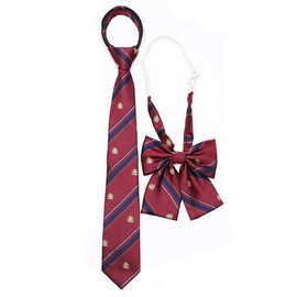SHUCLASS School Ribbon and Necktie, Set of 2, Ribbon for Girls School Uniform, For Junior High School Students, High School Students, winered