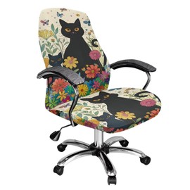 Uorisanigo Office Chair Covers Black Cat Floral Desk Chair Covers Stretchable Slipcover for Computer Chair High Back Chair Slipcover Office Chair Protection