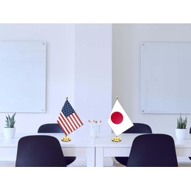 2 Pack Japan American Desk Small Flag Set,5×8 Inch Japanese Mini Desktop Table Banner,12" Metal Solid Pole Decor,Tiny Digital Printed Polyester Banner With Golden Base