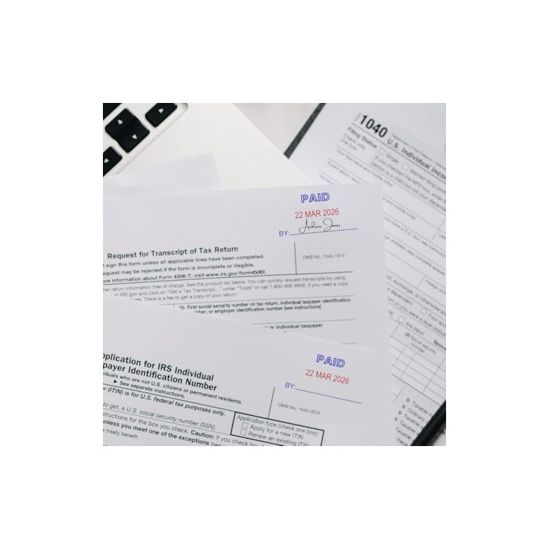 Paid Date Stamp - Self Inking Dual Red/Blue Stamper -