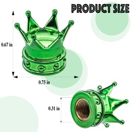 MEAJOO 4PCS Crown Tire Valve Stem Caps, with O Rubber Ring, Tire Air Valve Cap Plastic with Brass Core, Universal Cars, SUV, Trucks, Bikes, Motorcycles, Bicycles (Green)