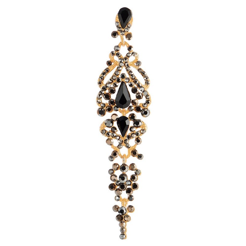 Art Deco Black Crystal Rhinestone Cluster Chandelier Long Dangle Statement