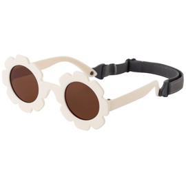 KamQen Flexible Flower Polarized White Baby Sunglasses with Strap for Infant Girls 0-24 Months