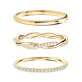 DEARMAY Stackable Cubic Zirconia Gold Rings Set for Women Stack Stacked Stackable Dainty 14K Real Gold Ring Pack Thumb Fashion Ring Simple Non Tarnish Unique Statement Rings Size 8