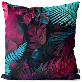 VOID Pink Turquoise Palm Trees Cushion Cover Sofa Cushion Decorative Outdoor Cushion Size: 50 x 50 cm