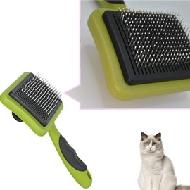 IOO Grooming Brush For Cat And Dog, Self Cleaning Slicker Brushes For Pet， Pet Grooming Brush Can Gently Removes Loose Undercoat, Mats Tangled Hair Slicker Brush for Pet Massage Cleaning (green)