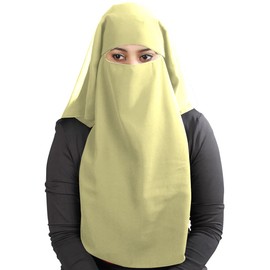 MyBatua 3 Layers Saudi Niqab in Breathable Georgette, 1 Piece Face Veil NQ-003, Pale Olive