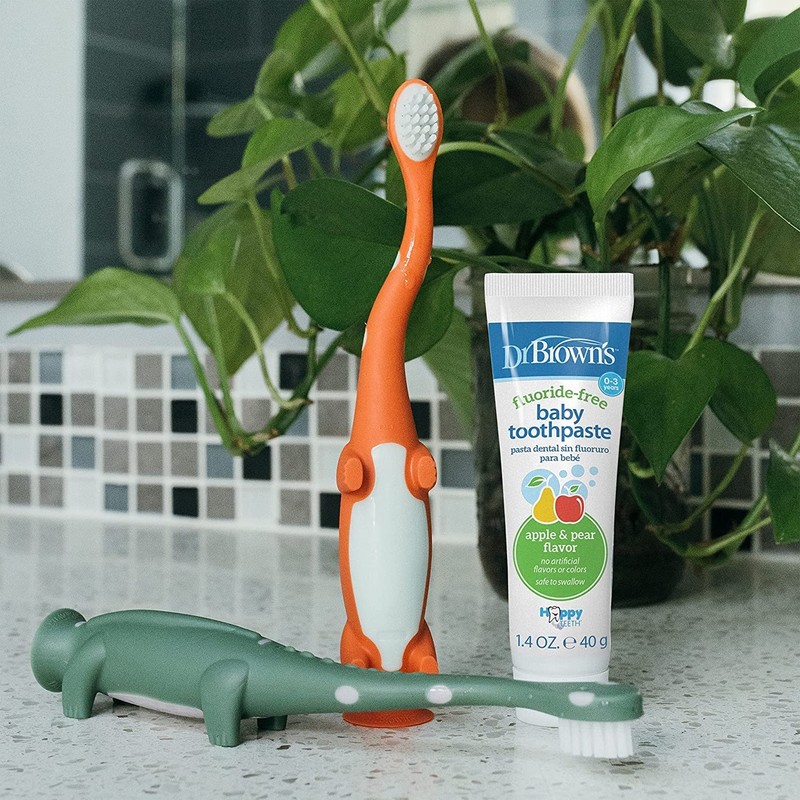 Dr. Brown's Fluoride-Free Baby Toothpaste, Safe to Swallow, Apple Pear,