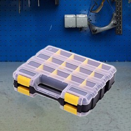 Generic Double Side Tool Organizer Small Parts Case 12.6x10.6x3.1inch Multifunctional Transparent Cover Accessory Removable Dividers, Yellow