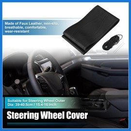 VekAuto Car Hand Sewn Steering Wheel Cover Stitch Fit 15.4-16 Inch Black Auto Accessories