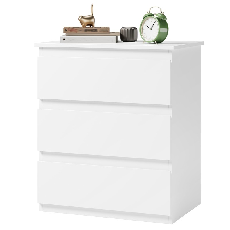 Bamjoy White Nightstand with 3 Drawers, Beside Table with Drawers