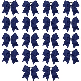 Cheer Bows, Caenagrion 18 PCS 8" Navy Blue Large Cheer Hair Bows Ponytail Holder Elastic Band Handmade for Cheerleaders Teen Girls College Sports (Navy Blue)
