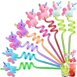 Pack of 8 Unicorn Children's Straws, Reusable Plastic Straws, Curly Party Straws, Unicorn Drinking Straws for Children's Birthday Party Decoration, Accessories, Family Reunions, Party Gifts