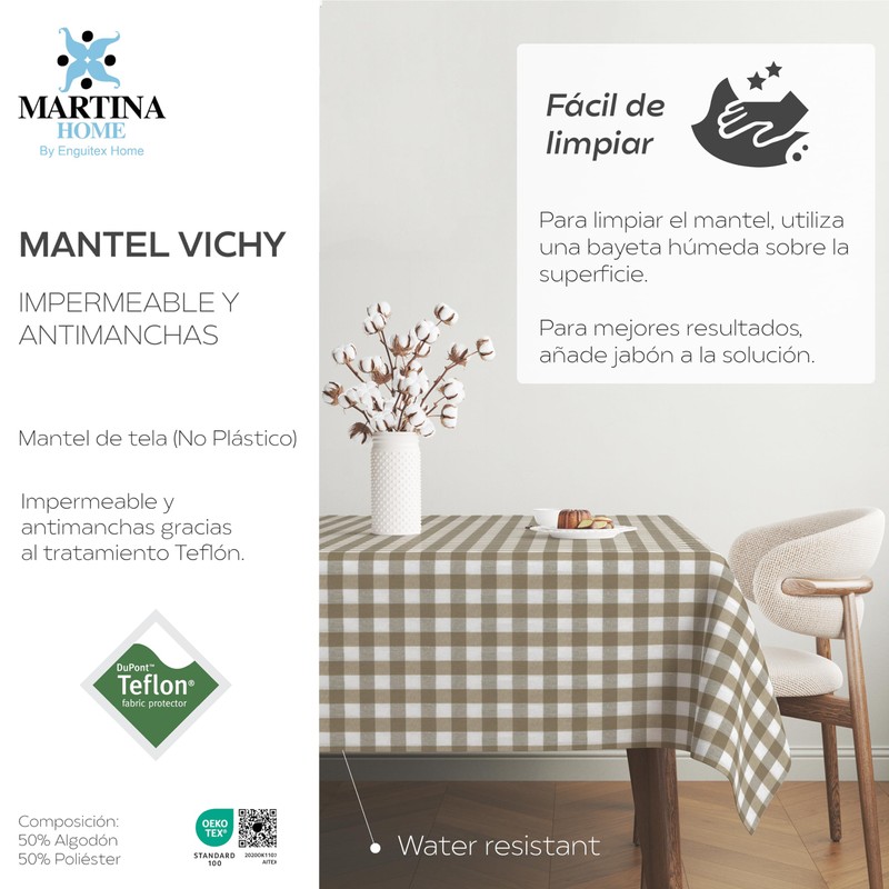 Martina Home TEFLONATED TABLECLOTH MADE Vichy Leather 200X140 CM