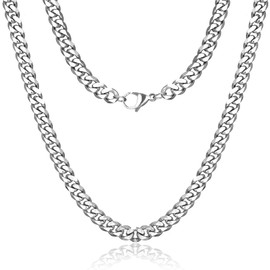 RWQIAN Cuban Necklace Men's 4 mm/6 mm/9 mm Stainless Steel Curb Chain Men's Link Chain Cuban Chain Silver/Gold/Black Hip-Hop Chain Length 46 cm/51 cm/55 cm/61 cm, Stainless Steel, No Gemstone