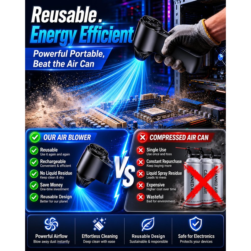Compressed Air Duster 180000RPM – Super Power Cordless Electric Air