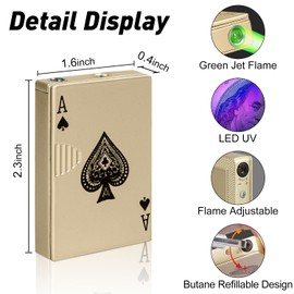 Jet Torch Lighter, Refillable Butane Gas Lighter (Requires Long Nozzle Butane Canister), Unique Card Slide Design, for Men, Gold