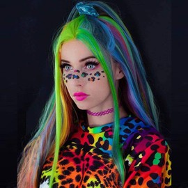 AFBeauty Synthetic Lace Front Wig Natural Hairline Rainbow Wigs for Women Soft Long Wavy Real Hair Loose Wave Full Lace Wig Colorful 24 Inch Cosplay Daily Blue Pink Green Yellow Red Purple Wig