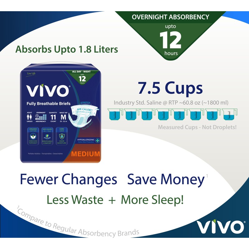 VIVO Organic Cotton Overnight Sensitive Skin Adult Incontinence Diaper Briefs