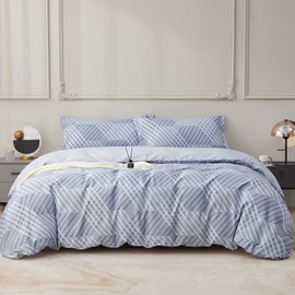 SAPHREAS Cotton Twin Size Duvet Cover - Striped Duvet Cover Set with Zipper Closure,2pcs Blue Bedding Set Breathable Durable Soft Comfy,1 Duvet Cover with 8 Corner Ties 1 Pillow Sham