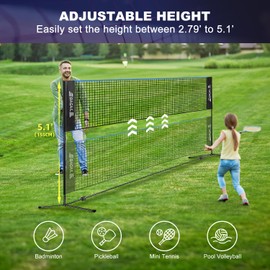 BAGAIL Badminton Net, Foldable Sports Net 10 FT/ 14 FT/ 17 FT Wide, Height Adjustable Net Set with Carry Bag for Tennis, Pickleball or Pool Volleyball - 10ft, Blue