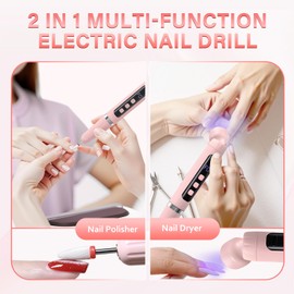 Anluomania Nagelfräser 2 in 1, 15,000RPM Elektrische Nagelfeile, Pediküre Maniküre Set, mit Trocknungslampe, 5 Verstellbare, LED Display, USB Wiederaufladbare, Schleifpolierer für Gelnägel Acrylnägel