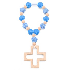 Landical Cross Baptism Silicone Rosary Baby Shower Baptism Party Supply Christian Communion Party Decorations Catholic First Communion Gift(Rose,Blue)