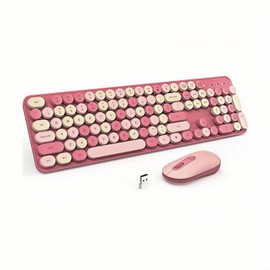Wireless Keyboard and Mouse Combo, Full Size Compact Quiet Wireless Keyboard and Mouse Set 2.4G Ultra-Thin Sleek Design for Windows, Desktop, PC, Notebook, Laptop,Round Keys Rose Pink Mixed Punk Color