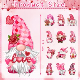 Valentine's Day Gnome Refrigerator Magnets Decoration 12Pcs, Magnetic Holiday Pink Gnome Car Decals Fridge Garage Door Stickers, Waterproof Decorative Gnome Magnet Accessories for Party Decor…