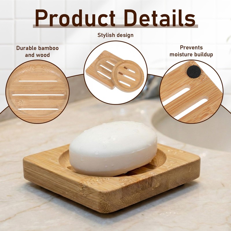 2 portasapone in bambù per doccia e vapore, in legno,