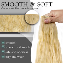 Eaaxup 20inch hair extension Adjustable Size 5 Secure Clips Hair Extensions with Transparentn Headband Wire hair Mixed light color Long Wavy extensions for women (60/613)