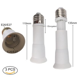 DZYDZR Pack of 3 White 110-135 mm Length Adjustable Extension E27 to E27 Extender LED Bulbs Base Adapter