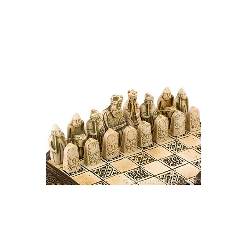 Isle of Lewis Compact Ceramic Celtic Chess Set 9 Inches