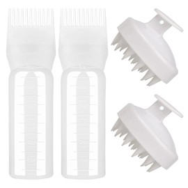 6 oz Large capacity Root Comb Applicator Bottle, Hair dye brushRoot Comb Squeeze Applicator Bottles with Graduated Scale for Salon Hair Coloring Dyeing Scale for home DIY Use. (White, 4)