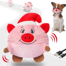 Senneny Interactive Dog Christmas Toys Motion Activated, Rolling Dog Ball with Plush Cover USB Rechargeable, 360° Smart Automatic Moving Pet Toy for Large Medium Small Dogs (Pig)