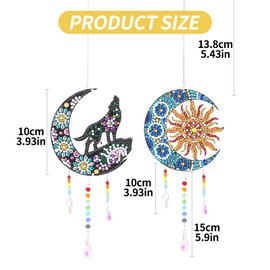 2Pcs Diamond Painting Wind Chimes Moon Diamond Painting Suncatcher, Double Sided Diamond Painting Ornament 5D DIY Rhinestone Art Hanging Pendant for Home Window Wall Garden Car Decoration