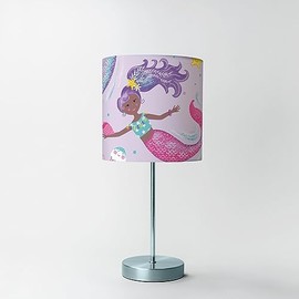Happy Linen Company Girls Kids Magical Mermaids Ariel Lilac Cylinder Drum Table Lamp Shade Light Lampshade 18cm x 21cm