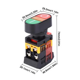 DC 24V, Durable On/Off Start/Stop Push Button Switch, LED Display, 220V AC, 10A, Wear-resistant Plastic and Metal, APBB-22N Oval Double Head
