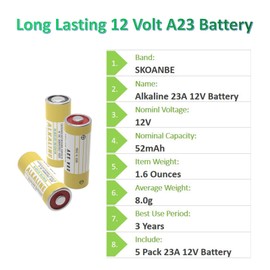 KaPonsec 5 Pack Alkaline L1028F 23A 12 Volt Batteries for Celling Fan and Remote
