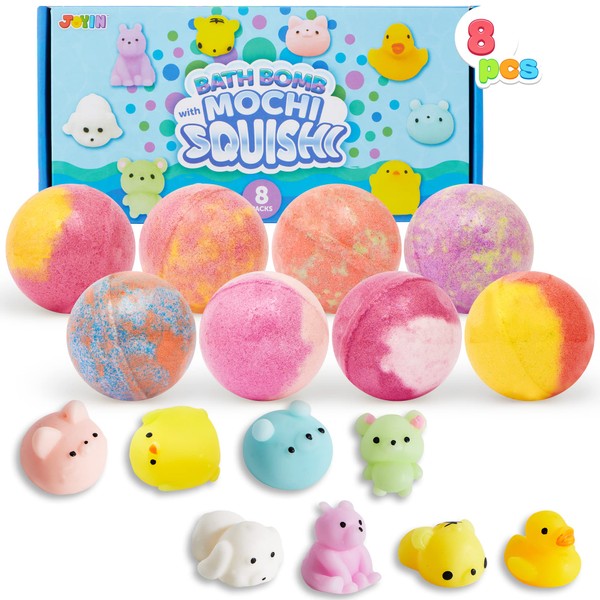 8 Pack Bubble Bath Bombs for Kids with Mochi Squishy, Surprise Toy Inside, Natural Essential Oil SPA Bath Fizzies Set, Kids Safe Christmas Gift for Boys and Girls