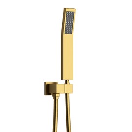 WHSHOWER Hand Held Shower Head Combo Set Square Shower Wand Brushed Gold Solid Brass Shower Head With Adjustable Shower Holder and Hose Wall Mount Handheld Showerheads Set