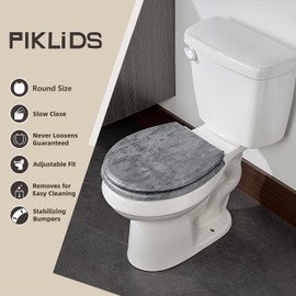 Toilet Seat, Slow Close, Premium Moulded Wood, Quick Release, Slate Marble Look, PIKLiDS, Laminated Woodgrain Finish (Round)