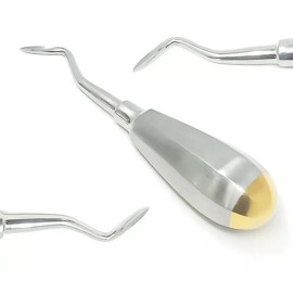 Unbranded Pedo Dental Root Tip Elevator  Flohar Right  Angled with Gold Handle Premium