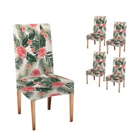 Jacrane Watercolor Hibiscus Flower Chair Covers for Dining Room 4 Pack Beach Hibiscus Plumeria Tropical Leaves Seamless Pattern on a Light Yellow Stretch Spandex Kitchen Chair Slipcovers Removable
