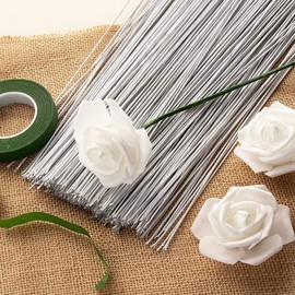 LEBQ Stem Wire Floral Wire 14 Inch 26 Gauge Wire (0.5 mm) 100 Pieces (White)